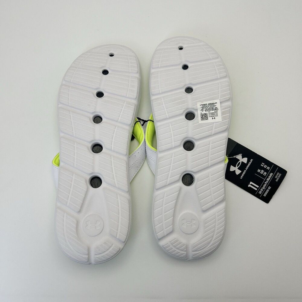 Under Armour Womens Size 11 Ignite Pro Marbella Flip Flops Sandal White/Neon - Picture 3 of 5
